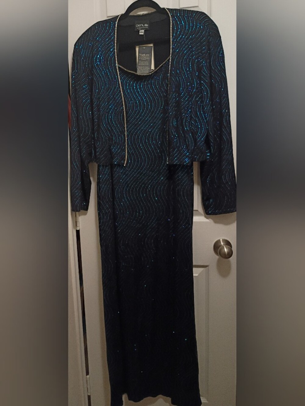 Onyx Nite Teal/purple Diamond Long Formal Glitter 2pc Dress & Jacket Sz 24 Tall